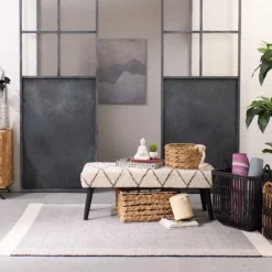 Found & Fable Zuri Cream & Black Tufted Bench -Accent Aura Furniture Store found fable zuri cream black tufted bench 8