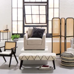 Found & Fable Zuri Cream & Black Tufted Bench -Accent Aura Furniture Store found fable zuri cream black tufted bench 9