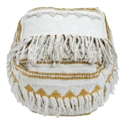 Francis Handwoven Fringe Pouf, 18"