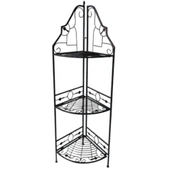 Gold & Black Scrolled Metal Folding Corner Shelf Rack, 51.5"