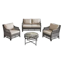 Grace Mitchell Rochester All-Weather Wicker Coffee Table With Tempered Glass Top, Dark Grey -Accent Aura Furniture Store grace mitchell rochester all weather wicker coffee table with tempered glass top dark grey 1