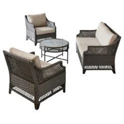 Grace Mitchell Rochester All-Weather Wicker Coffee Table With Tempered Glass Top, Dark Grey -Accent Aura Furniture Store grace mitchell rochester all weather wicker coffee table with tempered glass top dark grey 2