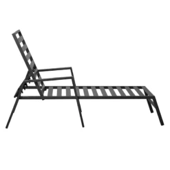 Grammercy Black Steel Slat Outdoor Chaise Lounge Chair -Accent Aura Furniture Store grammercy black steel slat outdoor chaise lounge chair 2