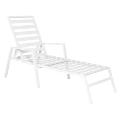 Grammercy Steel Slat Outdoor Chaise Lounge Chair, White