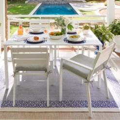 Grammercy White Steel Slat Outdoor Dining Table, 60x36 -Accent Aura Furniture Store grammercy white steel slat outdoor dining table 60x36 4