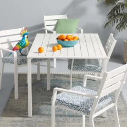 Grammercy White Steel Slat Outdoor Dining Table, 60x36 -Accent Aura Furniture Store grammercy white steel slat outdoor dining table 60x36 5