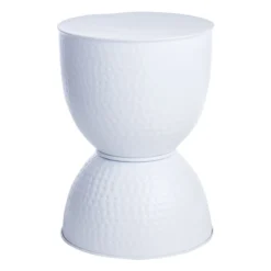 Hammered Metal Accent Table, White