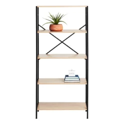 Honeybloom 4-Tier Burnaby Wood & Metal Shelf -Accent Aura Furniture Store honeybloom 4 tier burnaby wood metal shelf 2