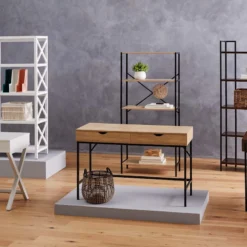 Honeybloom 4-Tier Burnaby Wood & Metal Shelf -Accent Aura Furniture Store honeybloom 4 tier burnaby wood metal shelf 7