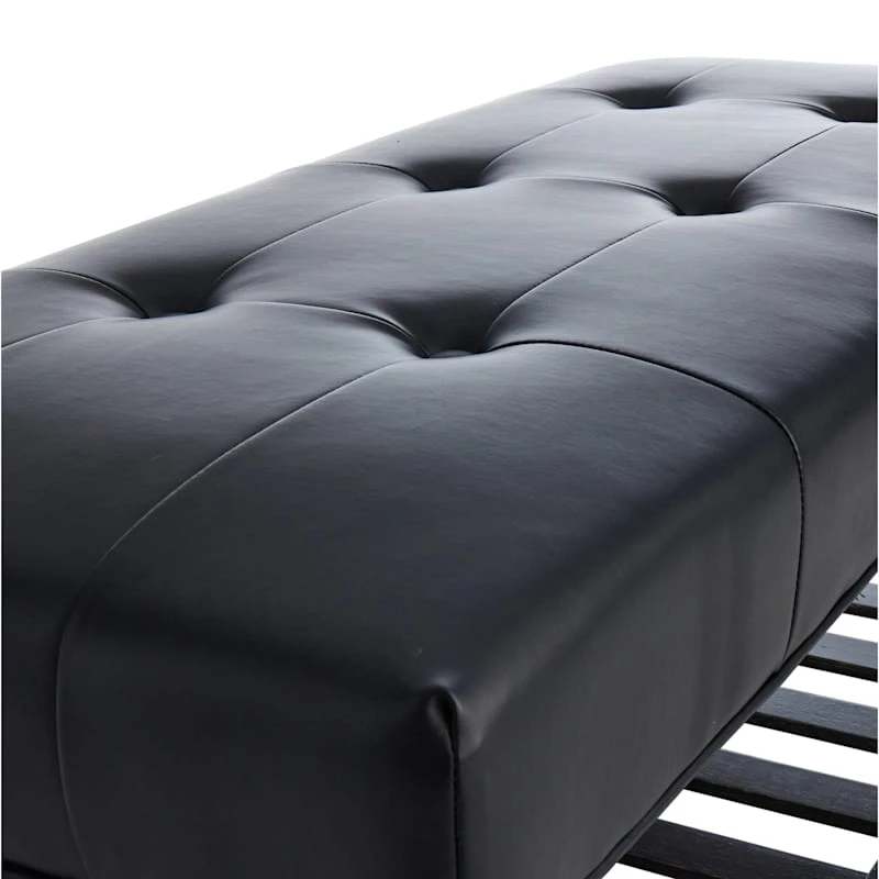 Honeybloom Collins Black Leather Bench 3 Honeybloom Collins Black Leather Bench - Image 3