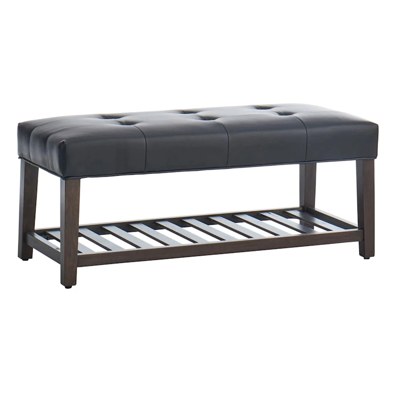 Honeybloom Collins Black Leather Bench 1 Honeybloom Collins Black Leather Bench