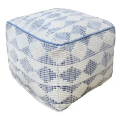 Honeybloom Diana Blue & White Diamond Patterned Pouf