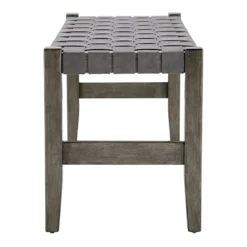 Honeybloom Faux Leather Dark Grey Strap Bench -Accent Aura Furniture Store honeybloom faux leather dark grey strap bench 2