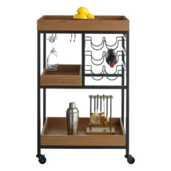 Honeybloom Jessie Wood Tray Top Bar Cart -Accent Aura Furniture Store honeybloom jessie wood tray top bar cart 2
