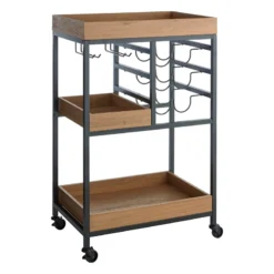 Honeybloom Jessie Wood Tray Top Bar Cart