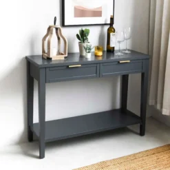 Honeybloom Redmond 2-Drawer Console Table, Grey -Accent Aura Furniture Store honeybloom redmond 2 drawer console table grey 5