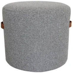 Honeybloom Rica Textured Pouf With Faux Leather Handles, Grey