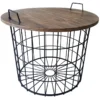 Honeybloom Round Wire Basket Table With Removable Wood Top