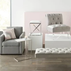 Laila Ali Grey Tufted Accent Chair With Clear Acrylic Legs -Accent Aura Furniture Store laila ali grey tufted accent chair with clear acrylic legs 4