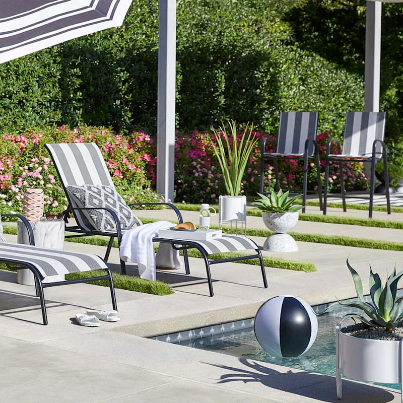 Laila Ali Stackable Black & White Striped Sling Patio Barstool 2 Laila Ali Stackable Black & White Striped Sling Patio Barstool - Image 2