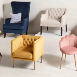 Lena Ivory Velvet Tufted Armchair With Nailhead Trim -Accent Aura Furniture Store lena ivory velvet tufted armchair with nailhead trim 2