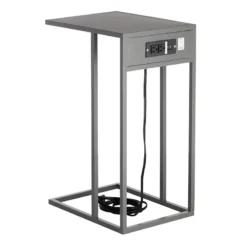 Metal C-Table With USB Port, Dark Grey -Accent Aura Furniture Store metal c table with usb port dark grey 2