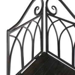 Metal Corner Rack With Brown Decorative Arch & Folding Wood-Top Shelves, 63" 9 Metal Corner Rack With Brown Decorative Arch & Folding Wood-Top Shelves, 63" -Accent Aura Furniture Store metal corner rack with brown decorative arch folding wood top shelves 63 3