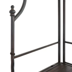 Metal Corner Rack With Brown Decorative Arch & Folding Wood-Top Shelves, 63" 10 Metal Corner Rack With Brown Decorative Arch & Folding Wood-Top Shelves, 63" -Accent Aura Furniture Store metal corner rack with brown decorative arch folding wood top shelves 63 4