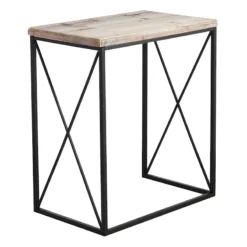 Metal X-Side Table With Wood Top, Large