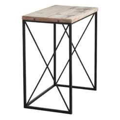 Metal X-Side Table With Wood Top, Large -Accent Aura Furniture Store metal x side table with wood top large 3