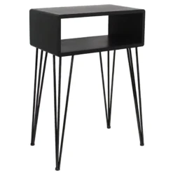 Open-Storage Accent Table With Hairpin Legs, Dark Grey