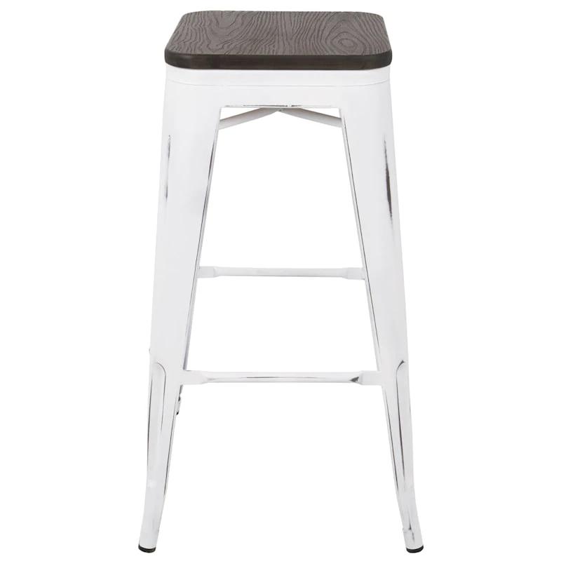 Oregon Vintage White Industrial Backless Barstool, 30" 2 Oregon Vintage White Industrial Backless Barstool, 30" - Image 2