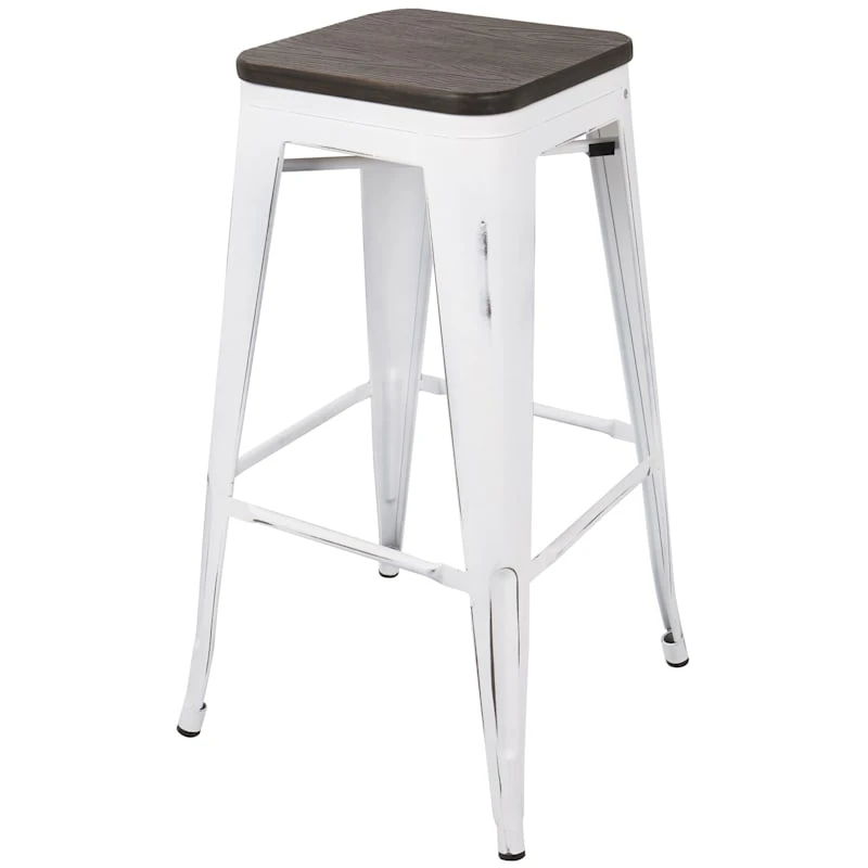 Oregon Vintage White Industrial Backless Barstool, 30" 3 Oregon Vintage White Industrial Backless Barstool, 30" - Image 3