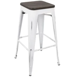 Oregon Vintage White Industrial Backless Barstool, 30"