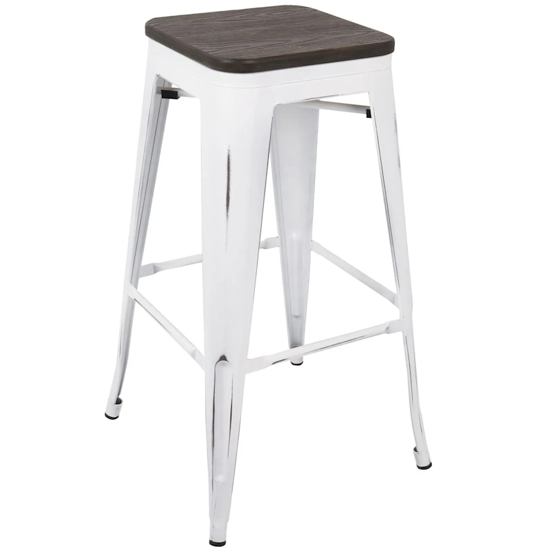 Oregon Vintage White Industrial Backless Barstool, 30" 1 Oregon Vintage White Industrial Backless Barstool, 30"