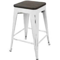 Oregon Vintage White Industrial Barstool, 24" -Accent Aura Furniture Store oregon vintage white industrial barstool 24 2