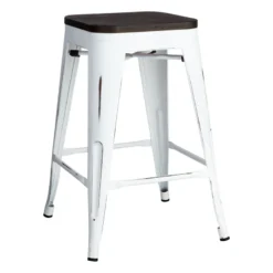 Oregon Vintage White Industrial Barstool, 24"