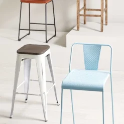 Oregon Vintage White Industrial Barstool, 24" -Accent Aura Furniture Store oregon vintage white industrial barstool 24 6