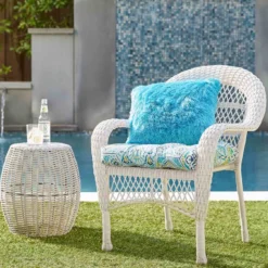 Outdoor Wicker Chair, White -Accent Aura Furniture Store outdoor wicker chair white 2