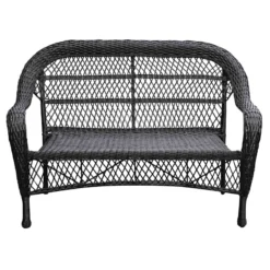 Outdoor Wicker Settee, Black -Accent Aura Furniture Store outdoor wicker settee black 4