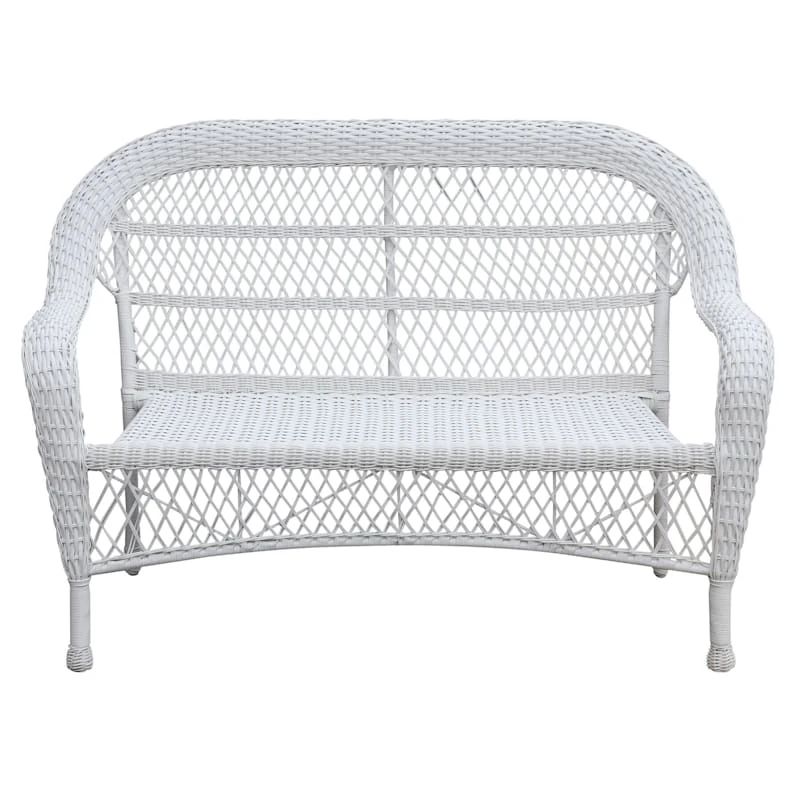 Outdoor Wicker Settee, White 2 Outdoor Wicker Settee, White - Image 2