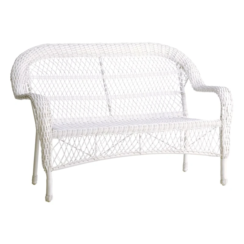 Outdoor Wicker Settee, White 1 Outdoor Wicker Settee, White