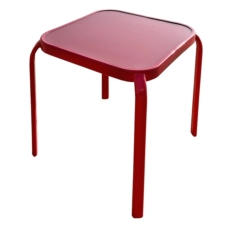 Painted Red Square Glass End Table, 16" 1 Painted Red Square Glass End Table, 16"