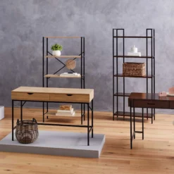 Parkview 5-Tier Metal & Wood Veneer Bookshelf -Accent Aura Furniture Store parkview 5 tier metal wood veneer bookshelf 3