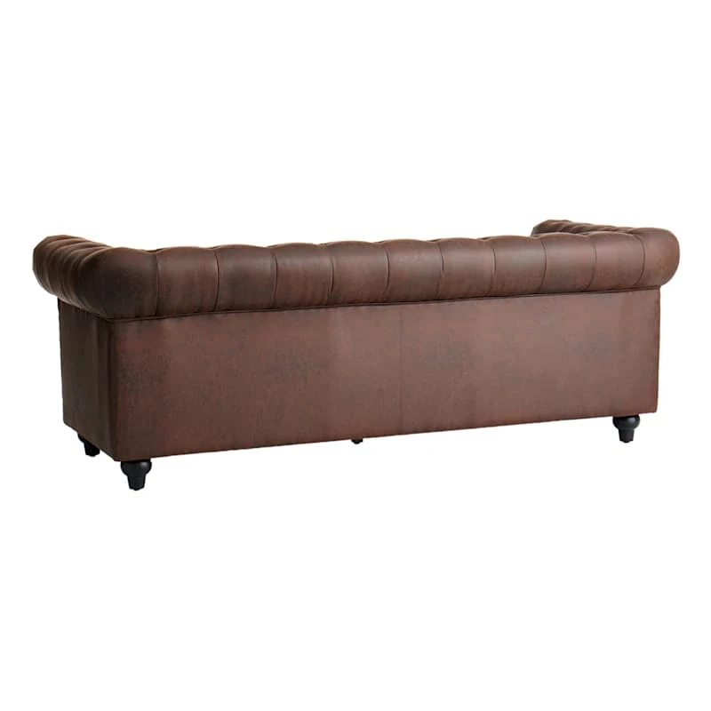 Providence Chesterfield Brown Faux Leather Tufted Sofa, 79" 2 Providence Chesterfield Brown Faux Leather Tufted Sofa, 79" - Image 2