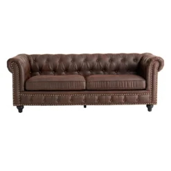 Providence Chesterfield Brown Faux Leather Tufted Sofa, 79" 10 Providence Chesterfield Brown Faux Leather Tufted Sofa, 79" -Accent Aura Furniture Store providence chesterfield brown faux leather tufted sofa 79 2