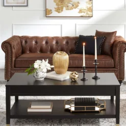 Providence Chesterfield Brown Faux Leather Tufted Sofa, 79" 13 Providence Chesterfield Brown Faux Leather Tufted Sofa, 79" -Accent Aura Furniture Store providence chesterfield brown faux leather tufted sofa 79 5
