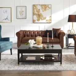 Providence Chesterfield Brown Faux Leather Tufted Sofa, 79" 15 Providence Chesterfield Brown Faux Leather Tufted Sofa, 79" -Accent Aura Furniture Store providence chesterfield brown faux leather tufted sofa 79 7