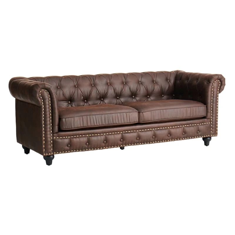 Providence Chesterfield Brown Faux Leather Tufted Sofa, 79" 1 Providence Chesterfield Brown Faux Leather Tufted Sofa, 79"