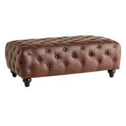 Providence Chesterfield Tufted Brown Faux Leather Ottoman